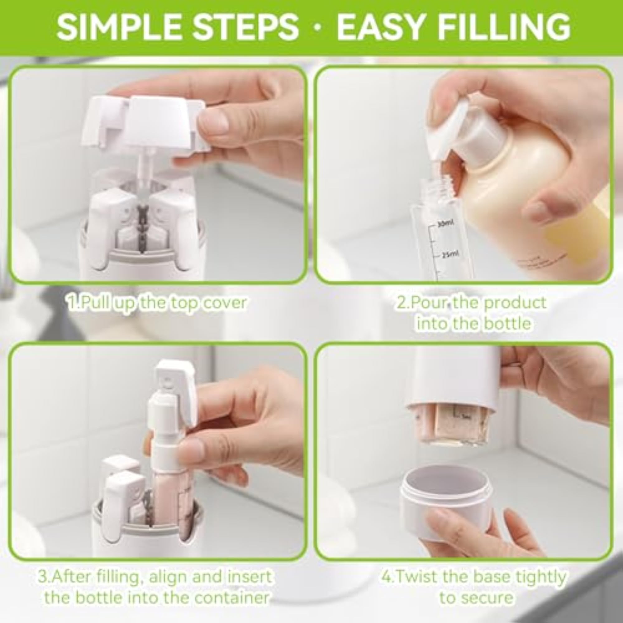 4 in 1 Refillable Travel Dispenser Bottles Kit, Leak-Proof Containers
